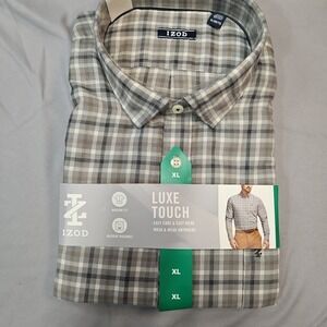 IZOD Men's Modern Fit Luxe Touch Twill Long Sleeve Button Down Shirt Gray XL NWT